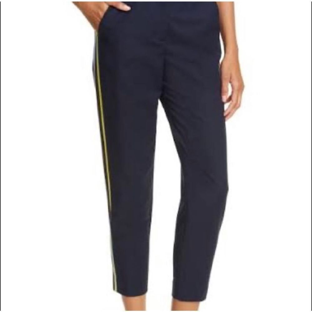 Karen Millen Crop Stripe Pants Navy‎ Blue Sz 4